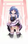  bad_id bad_pixiv_id bangs blue_hair blunt_bangs bow bow_panties dress dress_lift garter_straps garters hair_tubes hairband kannagi kneeling long_hair multiple_torii nagi panties purple_eyes solo striped striped_panties thighhighs torii underwear yuugen 