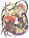  asch ayumiso blonde_hair blue_eyes gloves green_eyes guy_cecil long_hair luke_fon_fabre male_focus midriff multiple_boys open_mouth pants red_hair smile surcoat sword tales_of_(series) tales_of_the_abyss weapon 