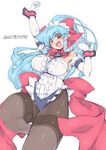  bare_shoulders blue_hair breasts elbow_gloves frills gloves huge_breasts large_breasts legs long_hair maid maid_headdress mel/a melmaid muscle open_mouth original pantyhose plump red_eyes ribbon sidelocks thick_thighs thighs 