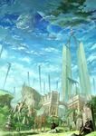  building city cloak copyright_request flying highres landscape multiple_boys oropi ruins scenery sitting surreal tombstone whale 