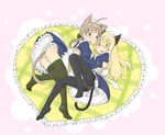  animal_ears ass bad_id bad_pixiv_id blonde_hair blue_eyes blush bow braid brown_hair cat_ears feet glasses heart heart_pillow kumichou_(kumichoubox) long_hair lynette_bishop maid multiple_girls panties panties_under_pantyhose pantyhose perrine_h_clostermann pillow single_braid strike_witches striped striped_legwear tail thighhighs underwear world_witches_series yellow_eyes 