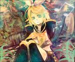  bad_id bad_pixiv_id blonde_hair hair_ribbon kagamine_rin miyake_achi ribbon short_hair solo tears vocaloid 