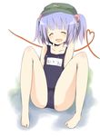  alternate_breast_size bad_id bad_pixiv_id barefoot blue_hair cameltoe closed_eyes feet flat_chest hair_bobbles hair_ornament heart kawashiro_nitori legs mono_(recall) one-piece_swimsuit school_swimsuit short_hair smile solo spread_legs swimsuit touhou twintails two_side_up 