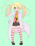  blonde_hair blue_eyes full_body highres labcoat legs long_hair necktie one_eye_closed pani_poni_dash! rebecca_miyamoto solo standing striped striped_legwear thighhighs twintails ukon 