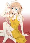  arm_support barefoot blood dress feet neon_genesis_evangelion sketch solo souryuu_asuka_langley yellow_dress yoshioka_mitsuko 