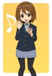  brown_eyes brown_hair castanets hair_ornament hairclip hirasawa_yui instrument k-on! musical_note pantyhose school_uniform short_hair solo yaguchi_kairo 