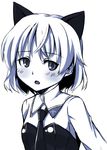  animal_ears bad_id bad_pixiv_id blue blush military military_uniform monochrome necktie sanya_v_litvyak short_hair solo strike_witches takenaka_hideo uniform world_witches_series 