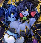  asmodeus_(shinrabanshou) astaroth_(shinrabanshou) black_sclera blue_hair blue_skin breasts choker cleavage demon_girl earrings heart heart_earrings horns huge_breasts jewelry long_hair mother_and_daughter multiple_girls pointy_ears pupps shinrabanshou yellow_eyes 