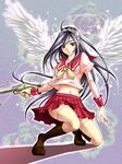  bad_id bad_pixiv_id black_hair hairband long_hair midriff original red_eyes school_uniform skirt solo thighhighs trimcolor weapon wings 