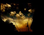  bad_pixiv_id cloud copyright_request house night no_humans pole power_lines scenery shimei_jien sky 