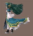  ar_tonelico ar_tonelico_ii boots dress ekusutoy full_body glasses green_hair hair_ornament hat infel long_hair simple_background solo 