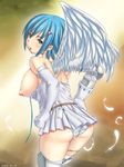  :p angel_wings ass bad_id bad_pixiv_id blue_hair breasts elbow_gloves feathers gloves green_eyes huge_breasts menosuke nanael nipples panties polka_dot polka_dot_panties puffy_nipples queen's_blade solo thighhighs tongue tongue_out underwear wings 