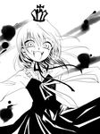  bad_id bad_pixiv_id blood crazy_eyes crown dress frills greyscale laughing monochrome ribbon short_hair smile solo tears tonami umineko_no_naku_koro_ni ushiromiya_maria 