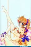  90s ass back barefoot blue_eyes bow copyright_request feet hair_bow legs panties ramiya_ryou red_hair ribbon solo underwear undressing 