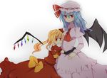  alternate_costume alternate_hairstyle bad_id bad_pixiv_id blonde_hair blue_hair bow dress elbow_gloves flandre_scarlet gloves hat hug ika long_hair multiple_girls no_hat no_headwear older red_eyes remilia_scarlet siblings side_ponytail sisters touhou wings 