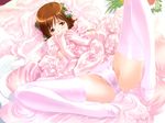  blush bride brown_eyes brown_hair censored dress elf_all-stars_datsuijan elf_all-stars_datsuijan_3 feet flower game_cg hair_flower hair_ornament kawarazakike_no_ichizoku_2 legs_up mosaic_censoring nervous panties pink_dress pink_legwear pink_wedding_dress pointless_censoring rin-sin sanjou_anna satin satin_dress satin_gloves satin_panties short_hair solo spread_legs table thighhighs underwear wedding_dress wet wet_clothes wet_panties 