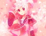  hair_ornament hair_ribbon hairclip heart kagamine_rin lowres miyake_achi petals pink pink_background ribbon short_hair solo string vocaloid 