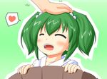  blush bucket closed_eyes green_hair heart in_bucket in_container kisume out_of_frame petting solo_focus touhou twintails urushi wooden_bucket 