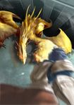  blue_hair dragon male_focus motion_blur pixiv_fantasia pixiv_fantasia_1 pupps red_eyes solo wings 