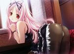  1girl ass garden_(game) himemiya_ruri imageboard_sample leaning long_hair miyama-zero panties panties_under_pantyhose pantyhose pink_hair red_eyes thighband_pantyhose underwear white_panties 