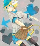  bad_id bad_pixiv_id baseball_mitt blonde_hair blue_eyes blush hair_ribbon hat kagamine_rin miyake_achi ribbon short_hair shorts solo thighhighs vocaloid 