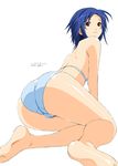  all_fours aqua_bra aqua_panties ass barefoot blue_hair bra brown_eyes butt_crack cameltoe copyright_request feet from_behind lingerie looking_back panties ryouzou short_hair simple_background soles solo trefoil underwear underwear_only 