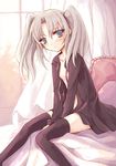  black_legwear blue_eyes kotonemaru open_clothes original silver_hair solo thighhighs twintails 