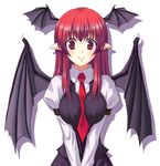  bad_id bad_pixiv_id bat_wings between_breasts breasts guang head_wings koakuma large_breasts long_hair necktie necktie_between_breasts pointy_ears red_eyes red_hair red_neckwear smile solo touhou wings 
