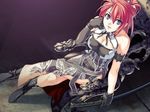  breasts chair cleavage elbow_gloves gloves ignis jingai_makyou purple_eyes red_hair sitting smile 