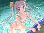  amakura beach bikini long_hair purple_eyes sachiko_(toppara) silver_hair solo swimsuit toppara twintails wading water 