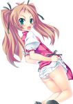  ass baka_to_test_to_shoukanjuu blush brown_hair green_eyes ichijou_hitoshi kneeling long_hair looking_back open_mouth panties shimada_hazuki skirt skirt_lift solo twintails underwear 