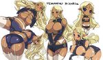  ass blonde_hair blue_eyes blush breasts cameltoe chibi cleavage dark_skin elbow_gloves elf garter_belt gloves huge_breasts long_hair nomiya37564 original pointy_ears solo spread_legs sweat thighhighs 