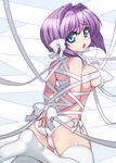  ass back bandages bdsm blue_eyes bondage bound breasts clannad fujibayashi_ryou fujishima-sei_ichi-gou highres large_breasts looking_back naked_ribbon panties purple_hair ribbon ribbon_bondage sarashi short_hair solo thighhighs topless underwear white_legwear white_panties 