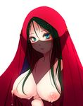  aqua_eyes blue_eyes blush breasts funakura green_eyes green_hair gypsy jewelry lactation large_breasts long_hair multicolored multicolored_eyes nipples original saliva solo upper_body veil 