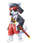  2016 clothed clothing felid feline green_eyes male mammal rann sheathed_sword simple_background solo white_background young 