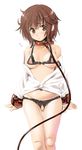  black_panties bra brown_eyes brown_hair character_request collar copyright_request crotchless_panties kouguchi_moto leash lingerie looking_at_viewer nippleless_clothes open_clothes open_shirt panties pussy shirt short_hair solo underwear 