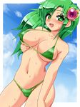  :d areola_slip areolae bangs bare_shoulders bikini blush breast_lift breasts cameltoe cleavage cloud covered_nipples day dutch_angle final_fantasy final_fantasy_iv gem green_eyes green_hair hair_ornament konpeto large_breasts long_hair looking_at_viewer micro_bikini naughty_face navel older open_mouth outdoors parted_bangs rydia shiny shiny_hair sky smile solo standing string_bikini sweat swimsuit underboob 