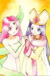  bad_id bad_pixiv_id empress_(magical_drop) hat long_hair magical_drop mole mole_under_eye multiple_girls naked_ribbon pink_eyes pink_hair proton purple_eyes purple_hair ribbon robe short_hair sketch smile third_eye world_(magical_drop) 