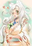  amaterasu animal_ears cleavage large_breasts ookami white_hair wolf_ears 