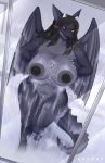  2019 anthro big_breasts breasts breasts_against_glass claws dragon female hair harnny horn looking_at_viewer nipples nude pussy solo wings 