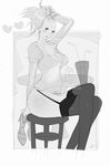  breasts cleavage crossed_legs evil-ss garter_belt greyscale medium_breasts monochrome original sitting solo thick_thighs thighhighs thighs 