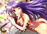  aoi_sora_no_neosphere aqua_eyes ass breasts cleavage cleavage_cutout elbow_gloves fawly_(aoi_umi_no_tristia) gloves green_eyes highres komatsu_eiji large_breasts purple_hair race_queen solo 
