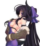  back black_hair breasts coffee_cat covered_nipples fur horns large_breasts long_hair original purple_eyes sideboob solo tail very_long_hair 