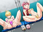  2girls a-10_(artist) barefoot blonde_hair coin coins cum cum_on_body cum_on_lower_body feet female game_cg girl magenta_hair multiple_girls open_mouth perfect_hole piggy_bank pink_hair sakuragi_megu shared_bathing shiomi_madoka shower soles spread swimsuit toes 