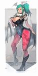  animal_print bat_print bat_wings breasts cleavage demon_girl elbow_gloves evil-ss gloves green_hair head_wings large_breasts morrigan_aensland pantyhose print_legwear solo succubus vampire_(game) wide_hips wings 