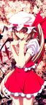  bad_id bad_pixiv_id blonde_hair blush flandre_scarlet frilled_skirt frills hat hat_ribbon highres imizu_(nitro_unknown) long_hair looking_at_viewer mob_cap one_side_up puffy_short_sleeves puffy_sleeves red_eyes ribbon short_sleeves skirt skirt_set solo touhou very_long_hair wings 