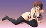  bikini boots breasts brown_hair cleavage erect_nipples full_body gradient gradient_background grey_eyes gundam gundam_00 shirin_bakhtiar solo swimsuit tadano_akira thigh_boots thighhighs wallpaper 