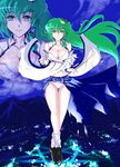  :3 bad_id bad_pixiv_id bra breasts collarbone crossed_arms detached_sleeves floating green_eyes green_hair hair_ornament highres kado kochiya_sanae large_breasts lingerie long_hair midriff navel panties skirt solo torn_clothes touhou underwear zoom_layer 