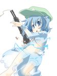  absurdres bad_id bad_pixiv_id blue_eyes blue_hair casing_ejection gun hat highres hujikok kawashiro_nitori key see-through shell_casing short_hair shotgun smoke smoking_gun solo spas-12 touhou twintails two_side_up weapon 