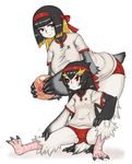  bird buruma copyright_request furry gym_uniform jon_henry_nam monster_girl multiple_girls penguin rockhopper_penguin stretch 